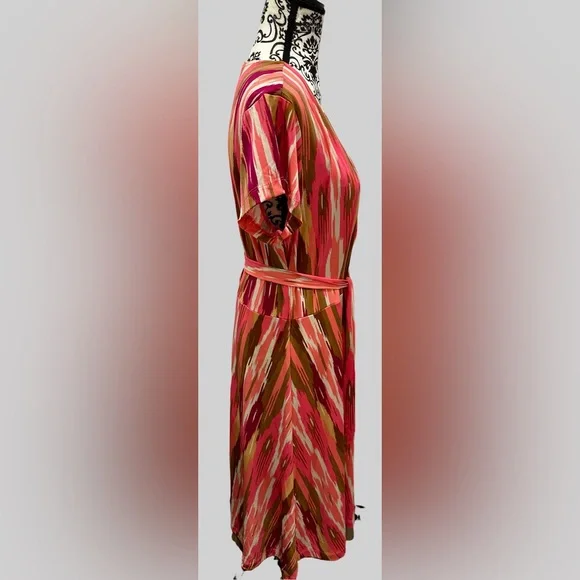 IMAN Global Chic Pink Multicolor Faux Wrap Dress Belt Short Sleeve - Picture 10 of 13